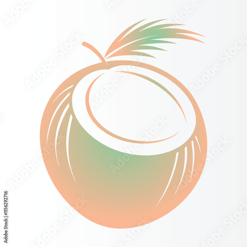 Minimalist peach logo, gradient pastel colors, abstract fruit design, simple curved lines, leaf motif, soft orange and green hues.