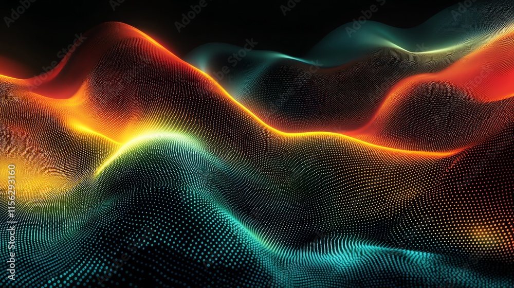 Fototapeta premium Abstract digital landscape with flowing waves and vibrant colors.