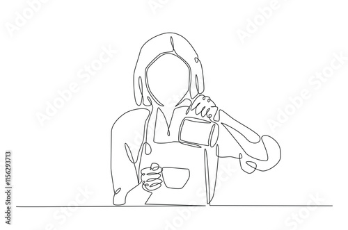 Barista making coffee continuous one line drawing. Barista preparing cofffee in single line art illustration. Editable vector.