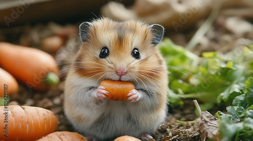 Obraz na płótnie Adorable Hamster Enjoying A Tasty Carrot Treat w salonie