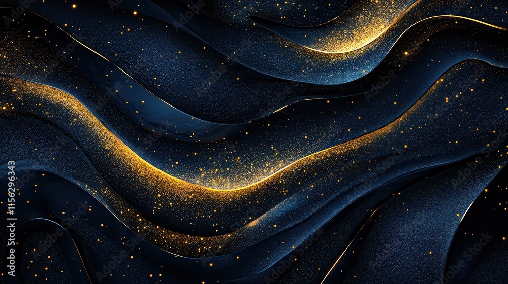 Luxurious Dark Blue and Gold Abstract Background Elegant Swirling Texture with Sparkling Glitter for Premium Design Luxurious Dark Blue and Gold Abstract Background Elegant Swirling Texture with Sparkling Glitter for Premium Design