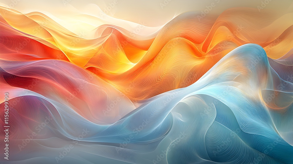 Obraz premium Abstract flowing waves of vibrant orange red and cool blue colors creating a dynamic background for web or print design