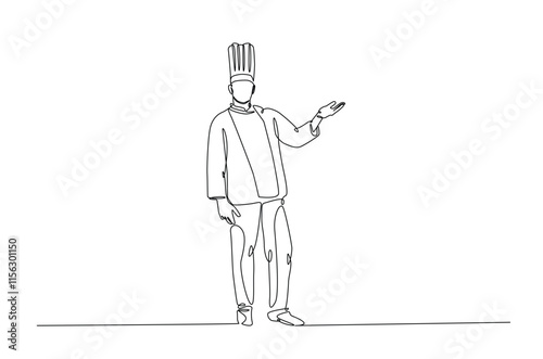 Professional chef continuous one line drawing. Chef wearing uniform and chef hat in single line art illustration. Editable vector.