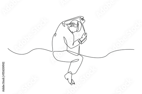 Man sleeping on pillow bed continuous one line drawing. Sleeping man in single line art illustration. Editable vector.