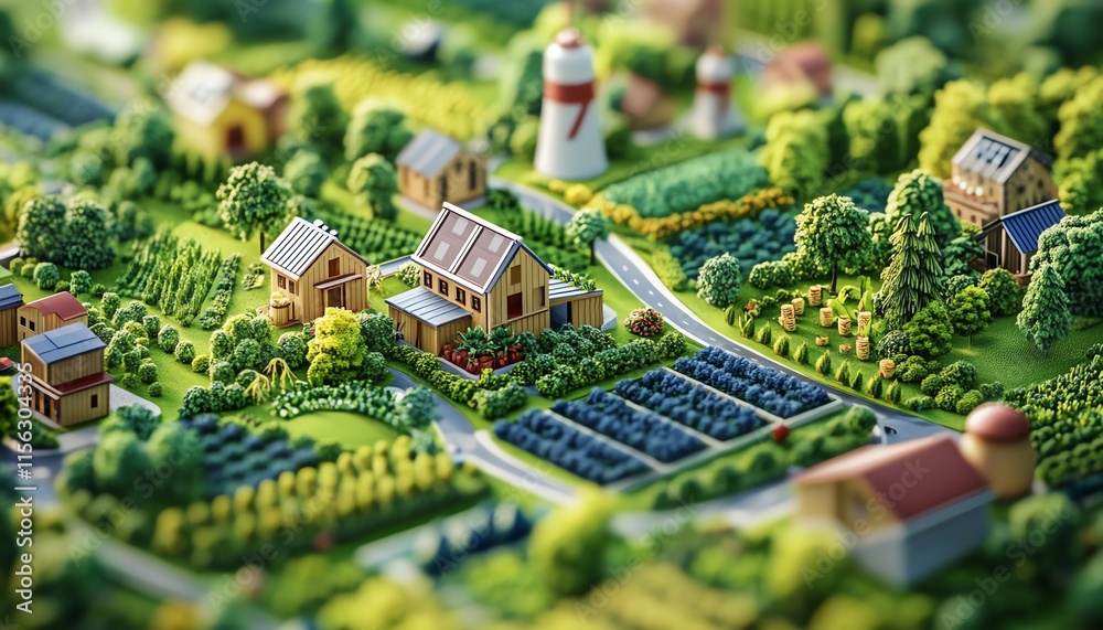 Obraz premium Vibrant and green organic smart farming, with efficient and sustainable technology, lush crops, renewable energy sources, and ecofriendly farming practices, photorealistic