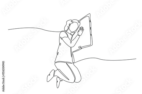 Woman sleeping on pillow bed continuous one line drawing. Sleeping woman in single line art illustration. Editable vector.