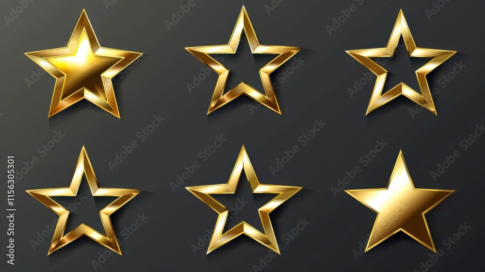 Abstract Shiny Gold Stars Design Elements with Golden Textures and Illustration Backdrop for Celebration
