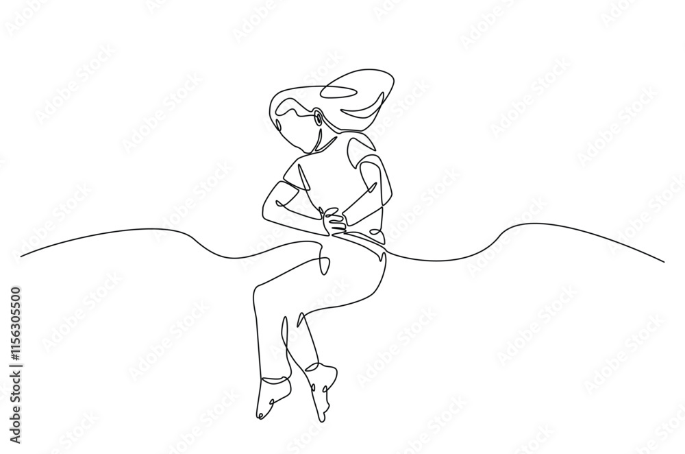 Woman sleeping on pillow bed continuous one line drawing. Sleeping woman in single line art illustration. Editable vector.