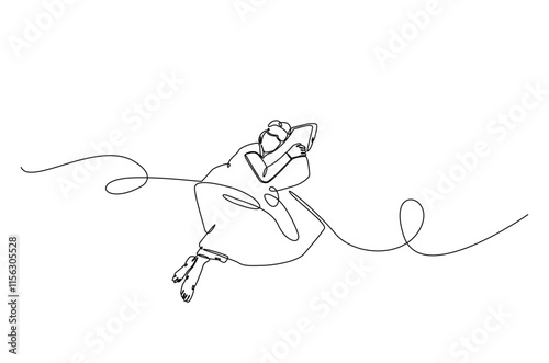 Woman sleeping on pillow bed continuous one line drawing. Sleeping woman in single line art illustration. Editable vector.