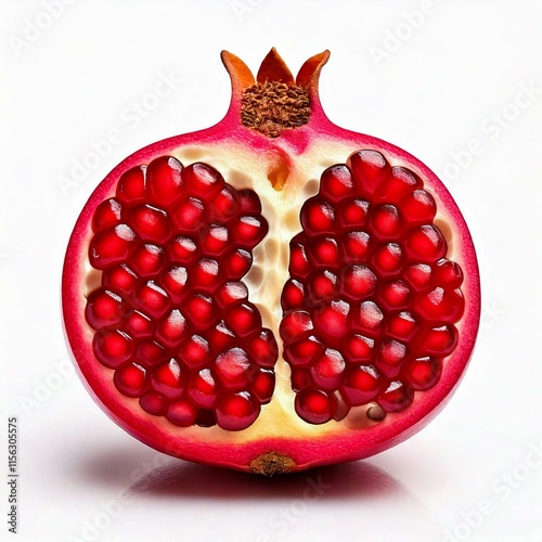 pomegranat with a halved section revealing the seeds and flesh, isolate on white background photo