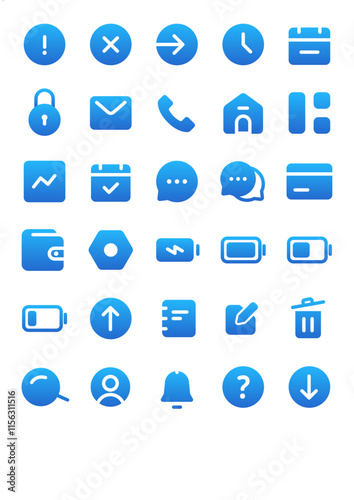 icons set UI app library pack fill blue gradient for ui