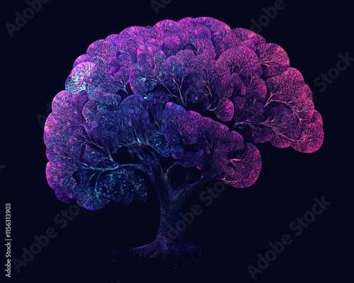 Purple brain tree with intricate branches, symbolizing mental health awareness for epilepsy and Alzheimer s, brainstorming concept, vivid and colorful generative AI art photo