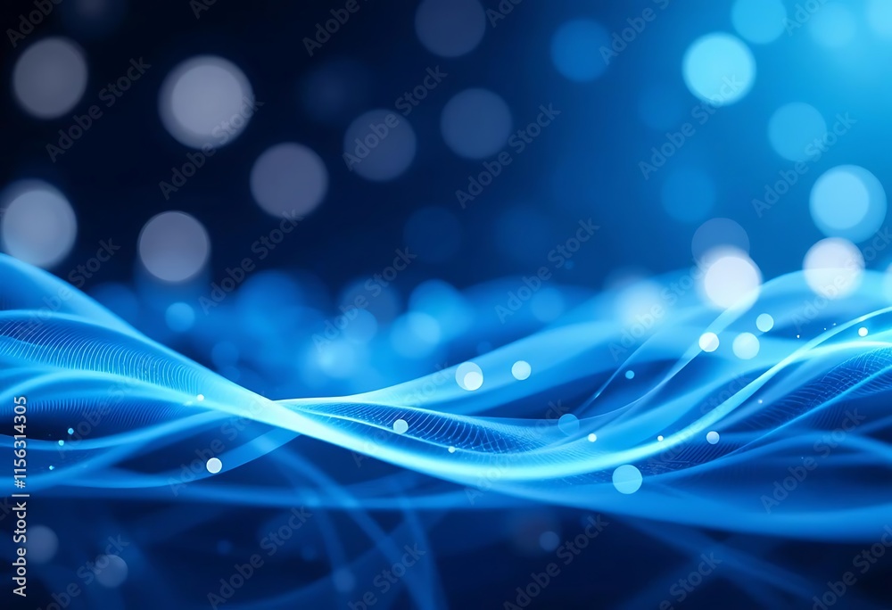 Fototapeta premium Abstract Blue Wave Background with Light Bokeh
