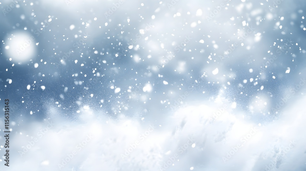 Fototapeta premium Winter Wonderland Snow Falling Softly Over Hills