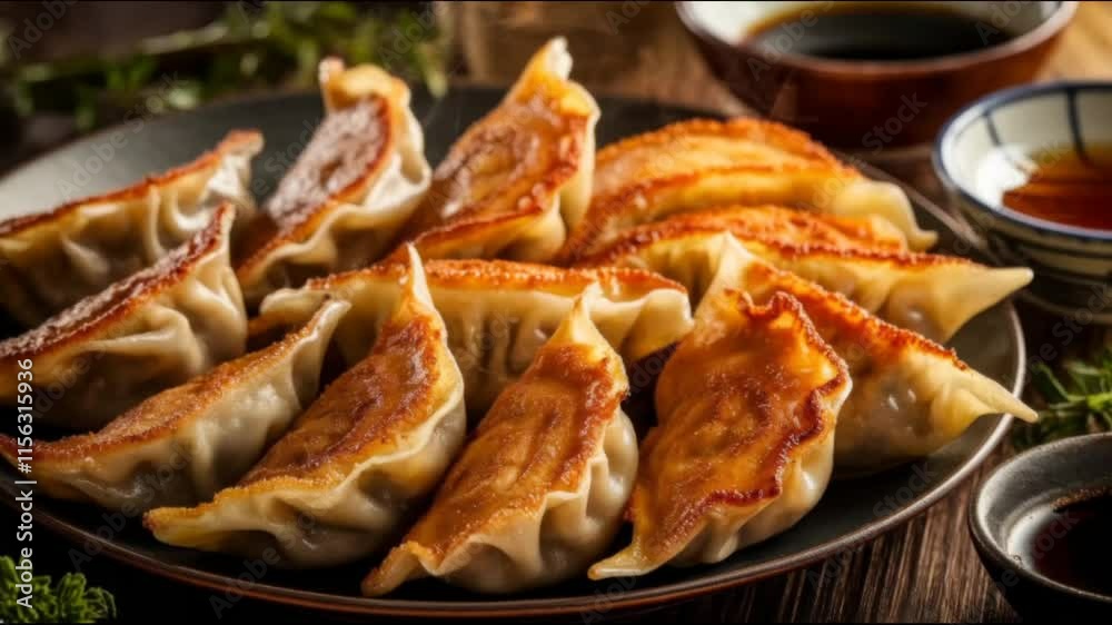 Fried Chinese dumplings Gyoza a popular Asian dish Fried Chinese dumplings Gyoza a popular Asian dish