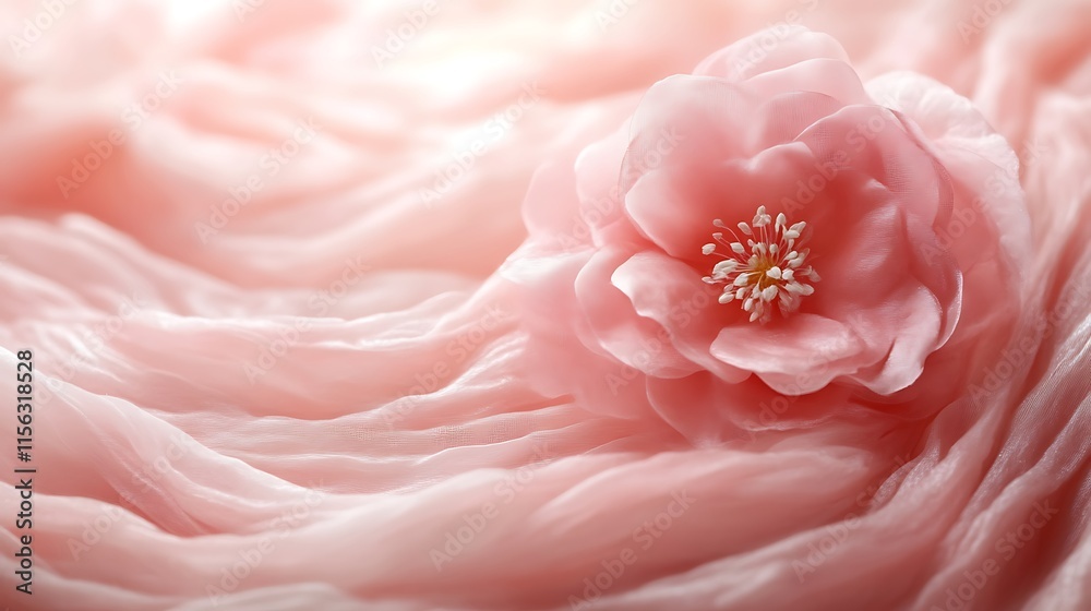 Delicate Pink Flower Resting on Soft Fabric