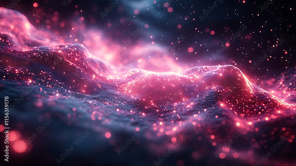 Obraz premium Glowing Pink Particles Form Abstract Landscape