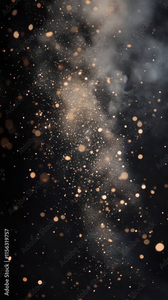 Obraz premium Abstract Gold Dust and Smoke Particles on Black Background Sparkling Glimmering Texture for Design
