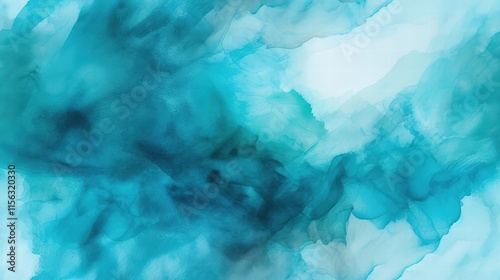 Abstract Watercolor Paint Splashes in Shades of Teal and Blue with Soft Ethereal Background for Artistic Projects and Designs