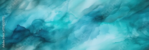 Abstract Watercolor Artwork in Shades of Blue and Teal with Soft Flowing Patterns for Artistic Background or Design Use