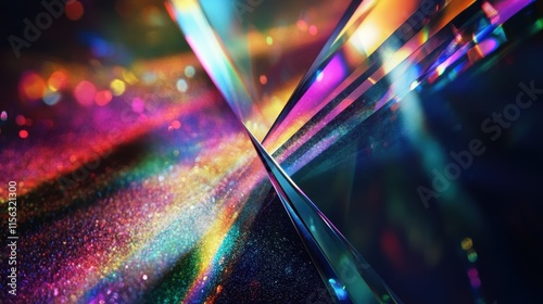 Abstract Colorful Prismatic Light Refraction Background with Glitter Texture -  Vibrant Rainbow Spectrum Shimmer