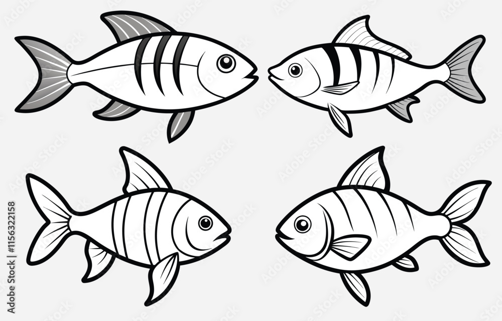 Fototapeta premium A set of cute fish logo vector, Fish isolated logo. silhouette Template elements Fish vector Icon, Sea Food illustration symbol, isolated background 