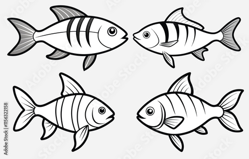 A set of cute fish logo vector, Fish isolated logo. silhouette Template elements Fish vector Icon, Sea Food illustration symbol, isolated background
