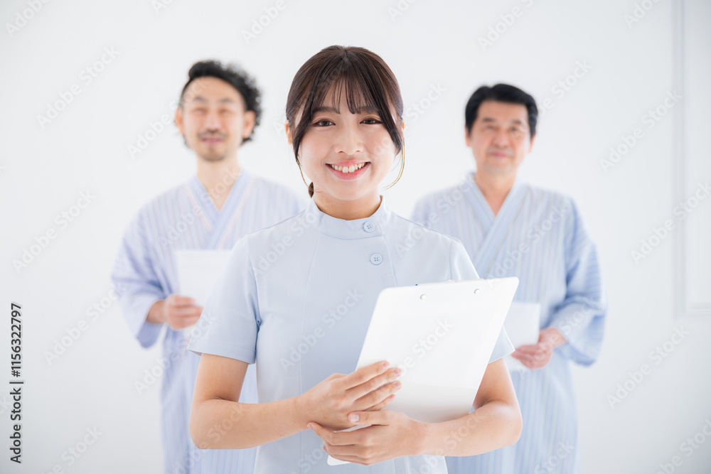 Image of health checkups and physical examinations at hospitals and health checkup facilities Nurses look at the camera Image of health checkups and physical examinations at hospitals and health checkup facilities Nurses look at the camera
