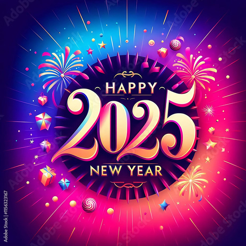 Vibrant New Year Celebration 2025 Illustration