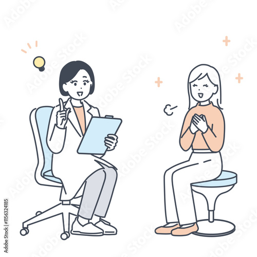 医師に相談し、安心する若い女性のイラスト素材