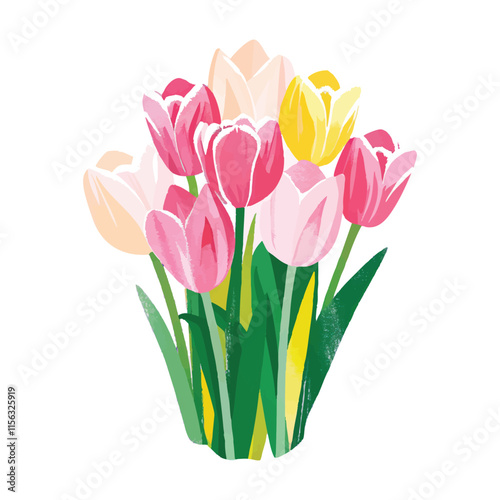 Vector Illustration of Tulips - Fresh, Vibrant Flowers for Nature-Inspired Designs, Spring Themes, Floral Decor, and Modern Botanical Projects