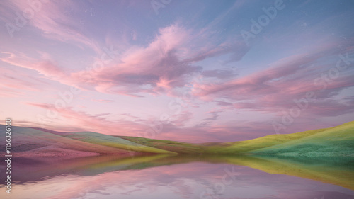 Abstract Pastel Sky Reflecting Over Serene Landscape and Water