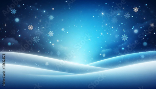 Serene Winter Landscape with Snowflakes and Blue Background