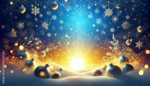 Magical Winter Scene with Snow and Ornaments