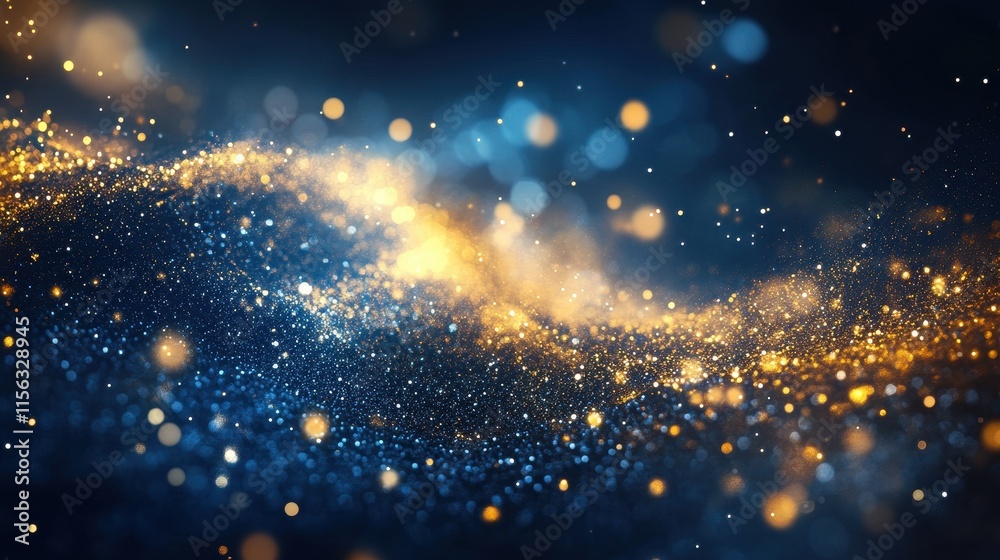 Obraz premium Abstract Blue and Gold Glitter Background Sparkling Lights and Shimmering Particles for Festive Designs