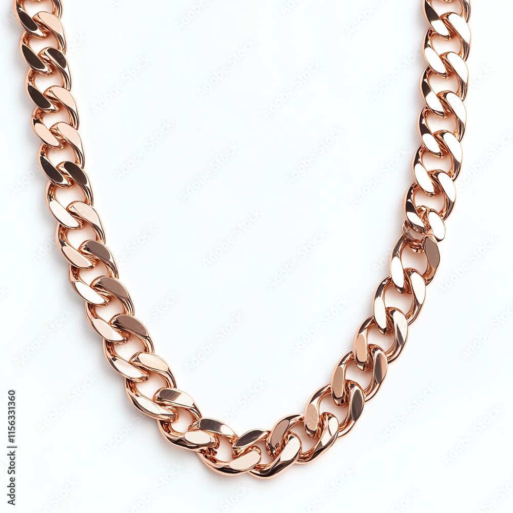 Stylish rose gold chain necklace, white isolate background Stylish rose gold chain necklace, white isolate background