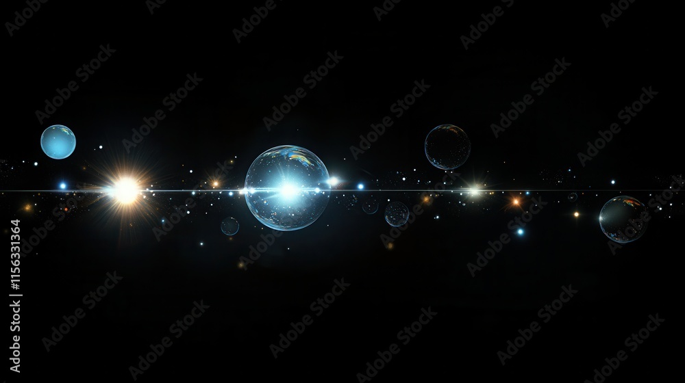 Abstract Space Scene Celestial Bodies and Glowing Nebulae in a Dark Universe - Stock Photo Abstract Space Scene Celestial Bodies and Glowing Nebulae in a Dark Universe - Stock Photo