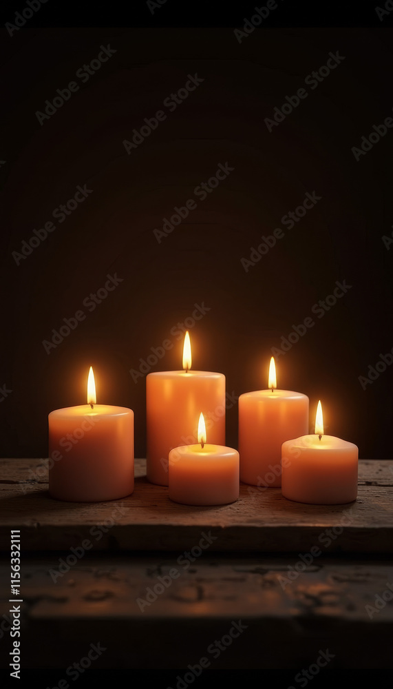 Cozy candlelight from multiple candles creating a warm atmosphere on dark background Cozy candlelight from multiple candles creating a warm atmosphere on dark background