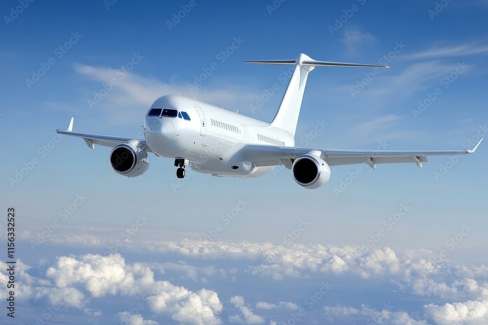 Fototapeta premium White Airplane Soaring Above Clouds