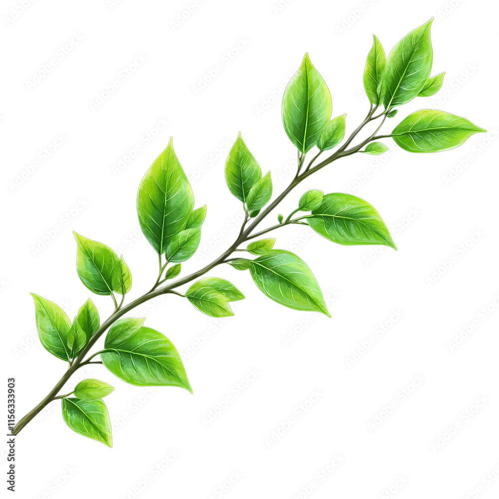Vibrant Green Branch with Lush Leaves Vibrant Green Branch with Lush Leaves
