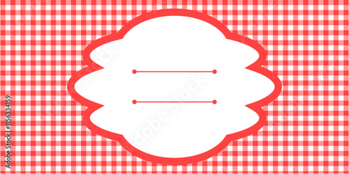 editable gingham pattern or tile checkered with empty window badge for Picnic BBQ Party invitation, poster and banner or flyer, restaurant menu vector	

