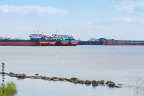 Natural Scenery of Yangtze River Port and mudflat in Suzhou, Jiangsu Province, China on August 20, 2024 photo