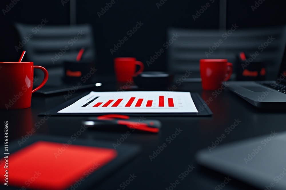 Obraz premium Modern conference room with data presentation materials.