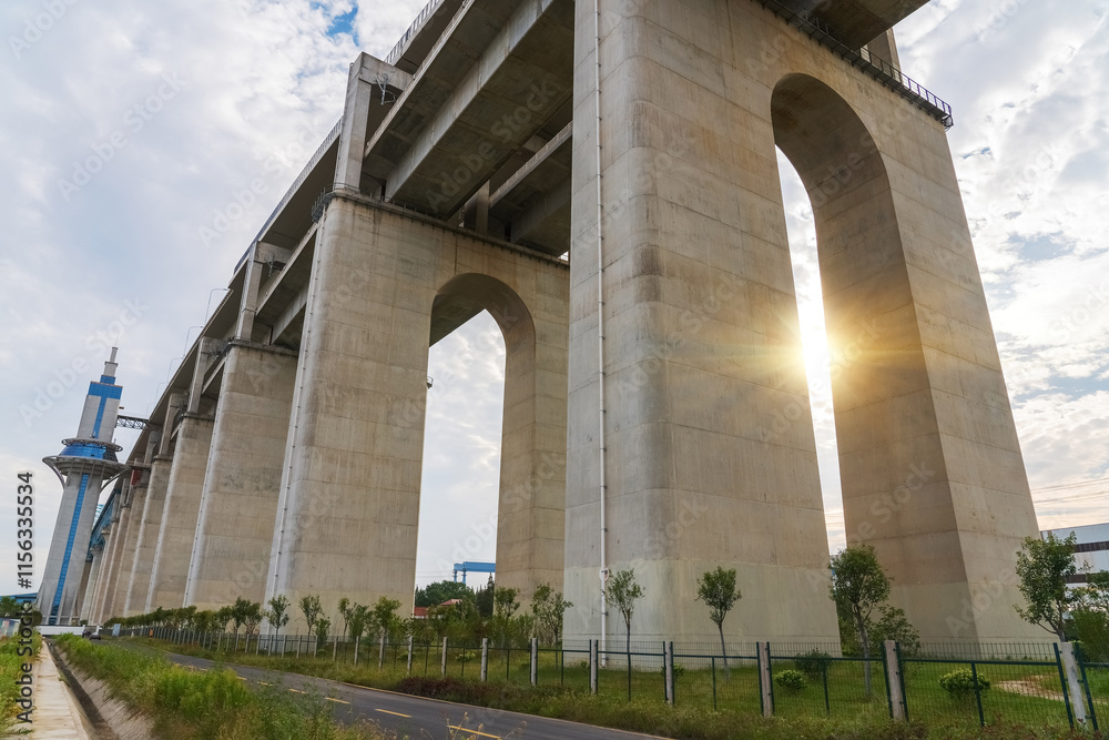 Naklejka premium Close up of Partial Details of Suzhou Yangtze River Bridge in Jiangsu Province, China on August 20, 2024