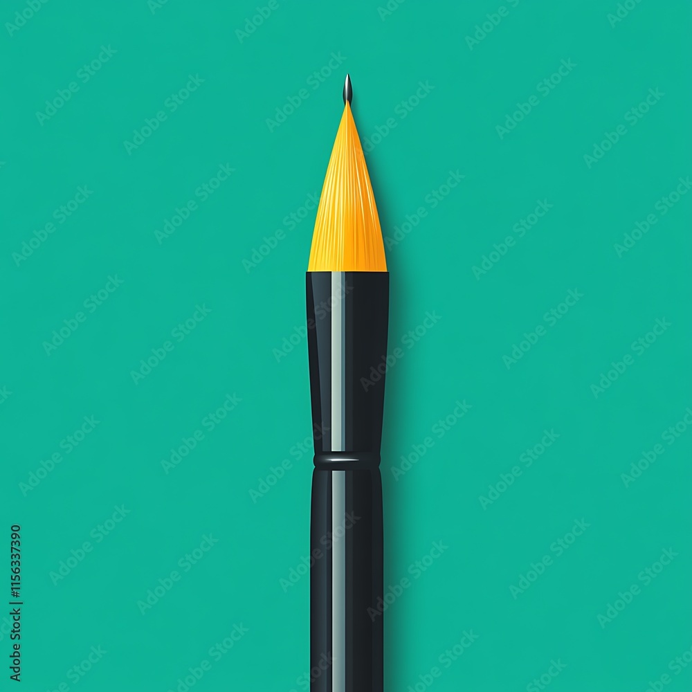 Yellow paintbrush on teal background artistic tool Yellow paintbrush on teal background artistic tool