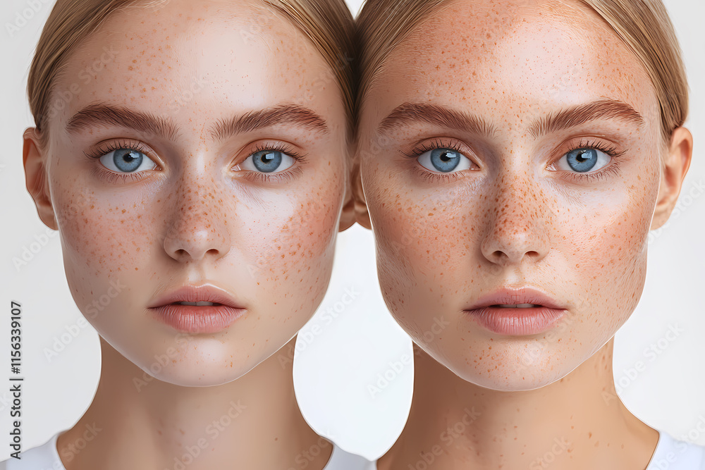 Mature woman highlighting skincare concerns against a neutral background. Mature woman highlighting skincare concerns against a neutral background.