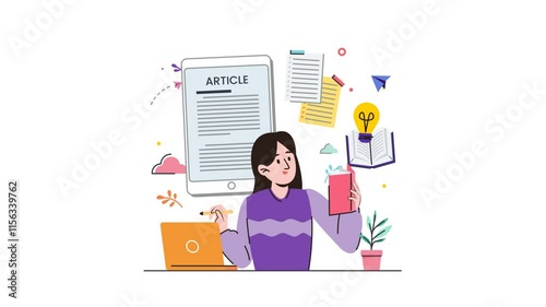 Blog writer working on article Animated Illustration