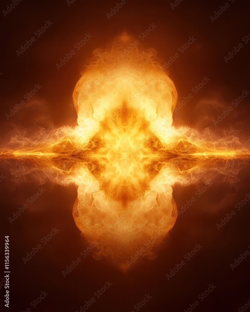 Obraz premium Vibrant Abstract Fire Burst with Reflection on Dark Background
