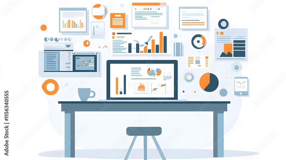 Data Analysis Workspace Showing Charts Graphs And Reports