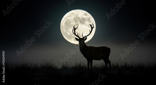 Majestic Stag Silhouetted Against a Full Moon